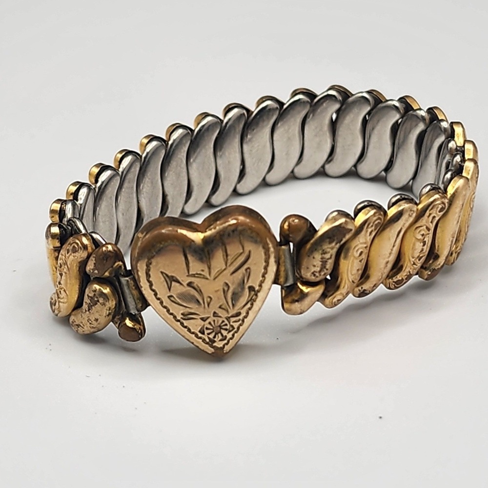 Vintage Co-Star Heart Ring Gold Tone Engraved Expansion Band Size 5